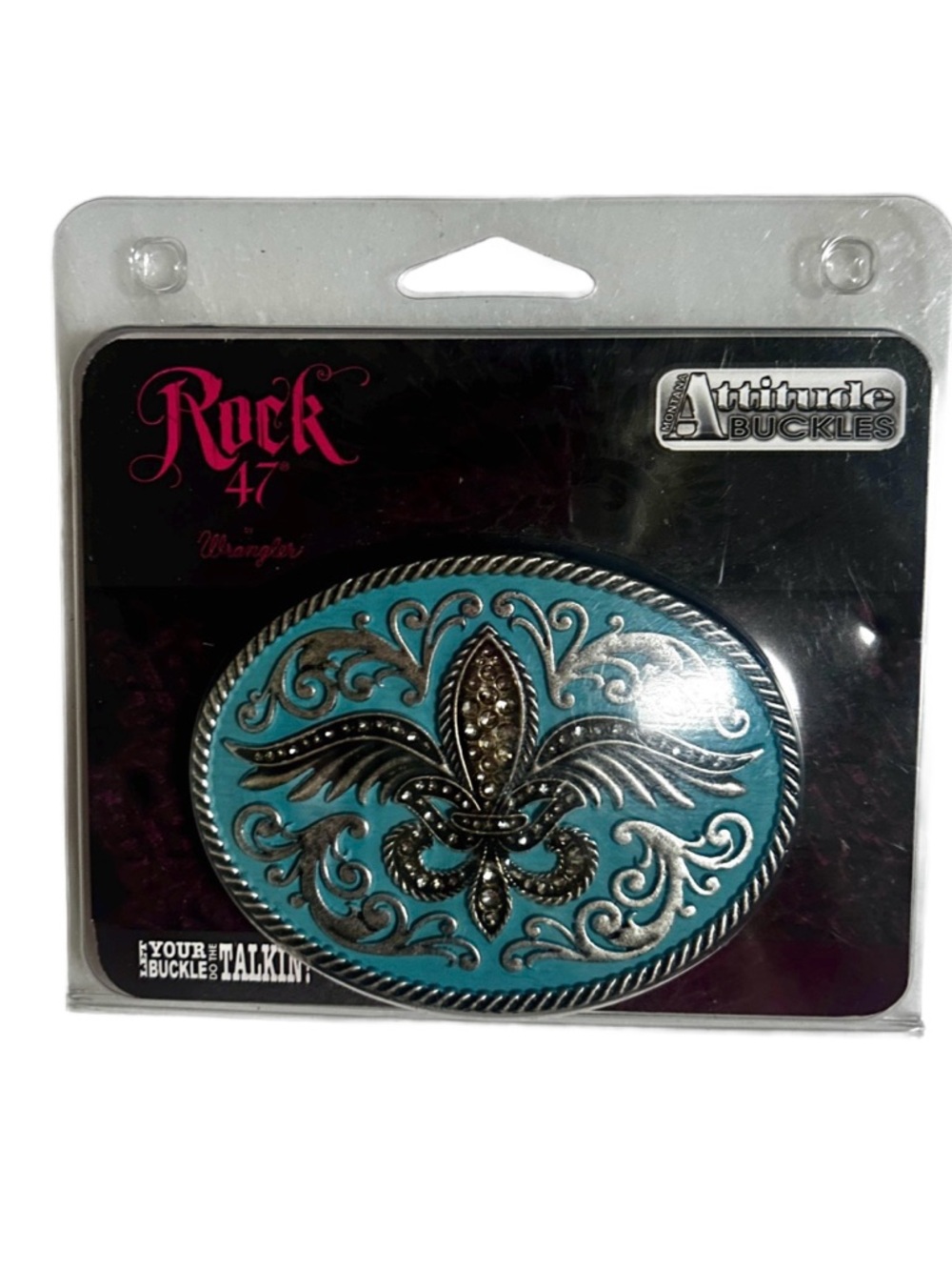 Wrangler Rock 47 ~ Women’s ~ Turquoise & Silver W/Rhinestones Belt Buckle ~ New